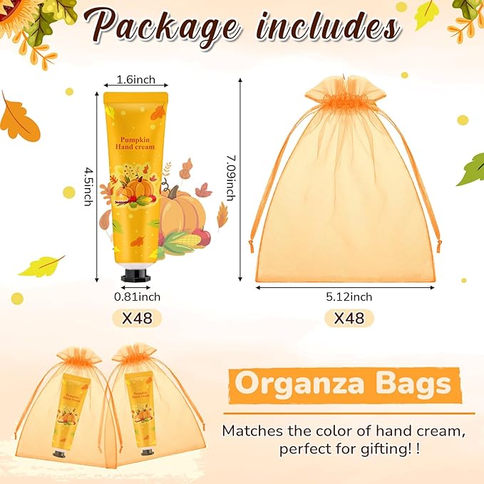 48 Sets Pumpkin Hand Cream Gifts Bulk Fall Thanksgiving Hand Cream Travel Size Lotion Bulk Fall Thanksgiving Party Supplies Favors Pumpkin Holiday Birthday Wedding for Guest