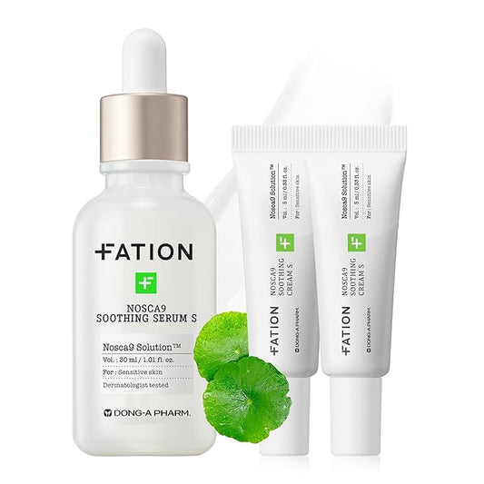Nosca9 Soothing Serum Set - Serum and Cream for Sensitive Skin | Ceramide & Centella for Barrier Repair & Hydration | Korean Acne Skincare Routine (30ml+5ml+5ml)