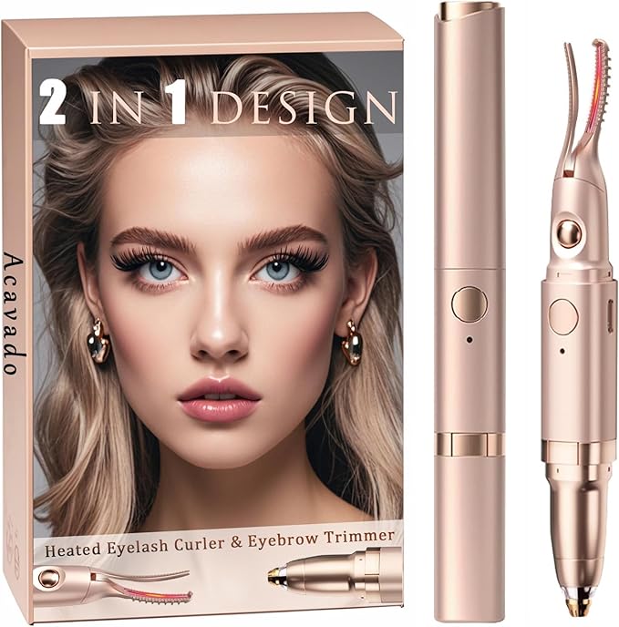 2 in 1 Heated Eyelash Curlers and Eyebrow Trimmer for Women, Electric Eyelash Curler with 2 Temperature Modes Anti-Burn USB Rechargeable Heated Eyelash Curler, Ideal Gift for Women (Gold)