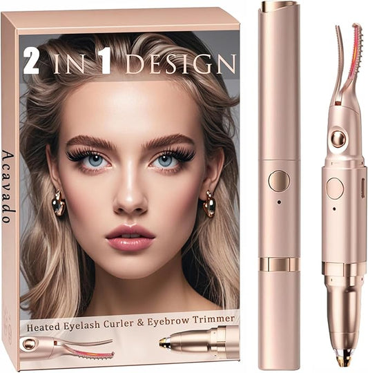 2 in 1 Heated Eyelash Curlers and Eyebrow Trimmer for Women, Electric Eyelash Curler with 2 Temperature Modes Anti-Burn USB Rechargeable Heated Eyelash Curler, Ideal Gift for Women (Gold)