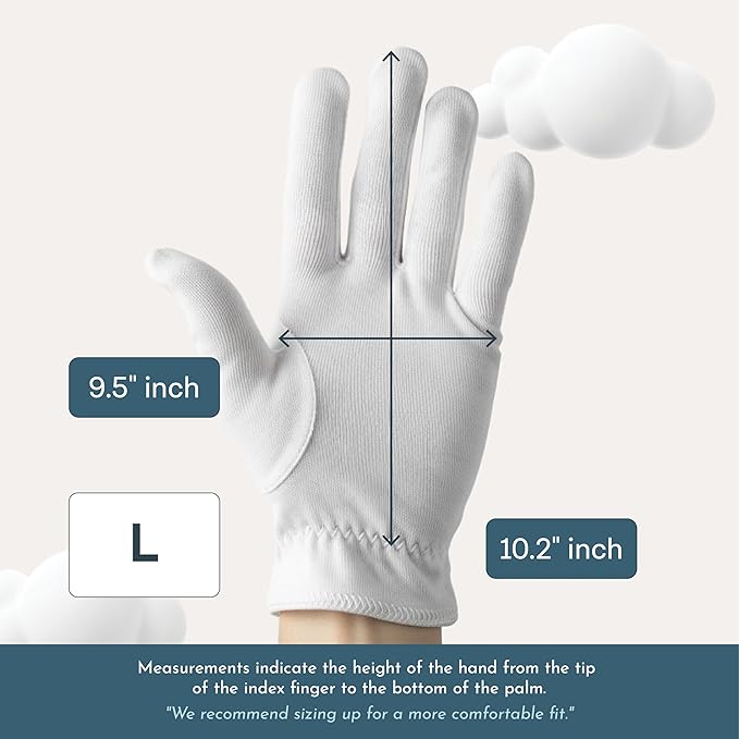 4 Pairs Cottonnerie Original Cotton Gloves for Dry Hands Sleeping, Moisturizing Gloves Overnight, Hand Moisturizer Gloves, Moisture Gloves for Dry Hands Overnight, Sleeping Gloves, Large