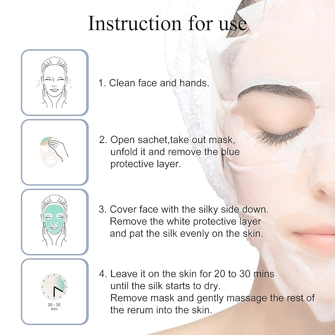 Dermaroller, Silk Face Masks Intensive Hyaluronic Acid Moisturizer with Matriyxl 3000 Tocopherol Boost Collagen Hydrate Dry Skin Reduce Fine Lines Wrinkles SingleUse Masks (10 masks)