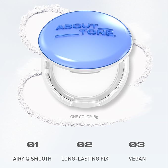 ABOUT TONE Air Fit Powder Pact 0.28oz - Makeup Fixing Pressed Powder Compact with Mirror and Puff Airy & Light Texture Face Blur Setting Finishing Translucent Sebum Control Lightweight Vegan Formula