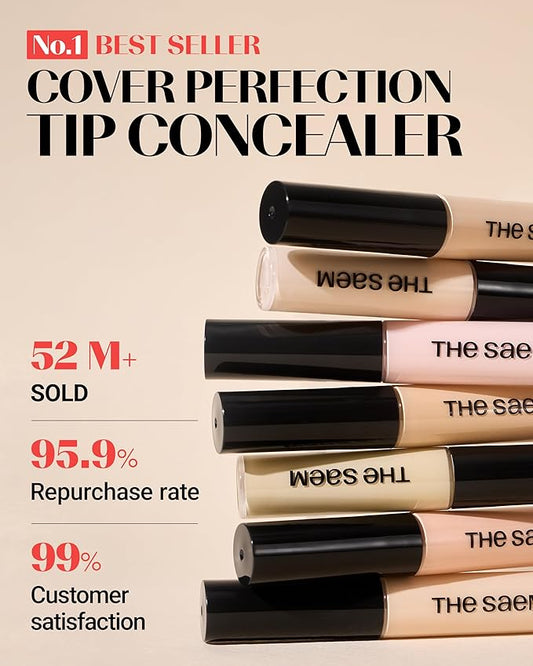 THESAEM Cover Perfection Tip Concealer, Liquid Multi-Use Concealer, Full Coverage Makeup for Acne Dark Spots Dark Circles Hyperpigmentation and Blemishes, 0.2 fl.oz. (#2 Rich Beige)