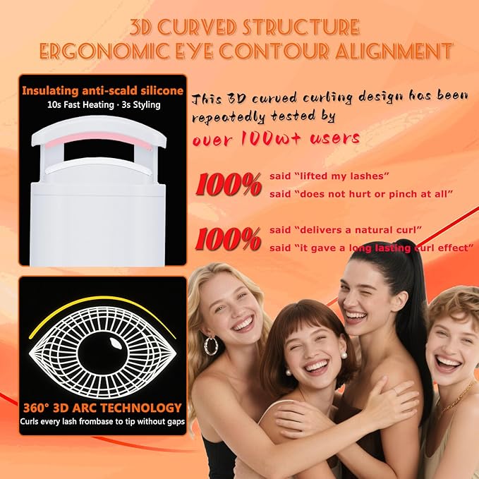Heated Eyelash Curler - Wide Open Dual-Arc Design Heated Lash Curler - Electric Eyelash Curler - Type-C Rechargeable Mini Lash Curler Natural Curling 24H Long Lasting for Women - White