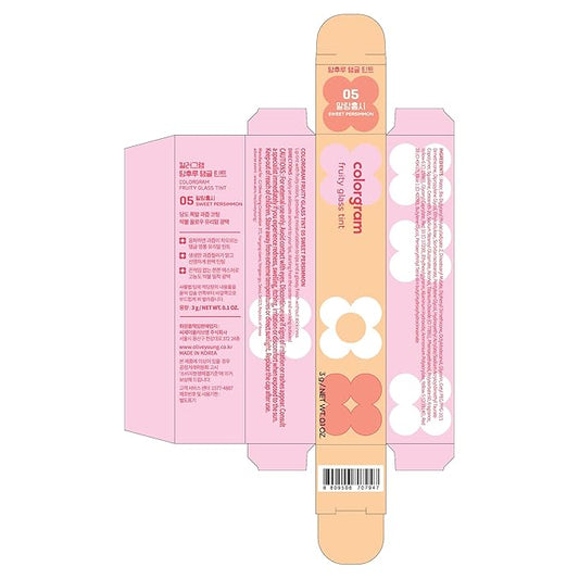 COLORGRAM Fruity Glass Tint 05 Soft Persimmon | Korean Long Lasting & Waterproof Lip Stain | Glossy Dewy Lip Gloss, Highly Pigmented Subtle Coral Beige Shade with Glowing effect 0.11 Oz.