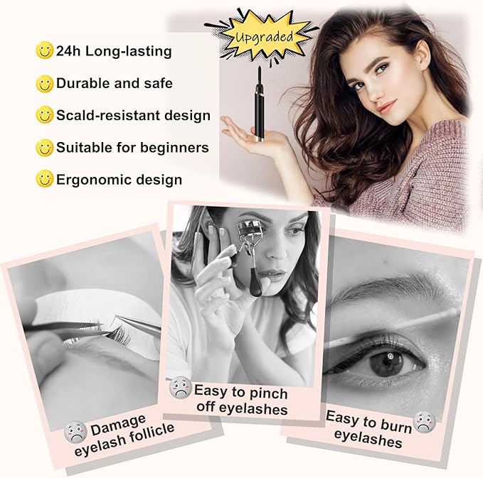 Heated Eyelash Curler, Electric Eyelash Curler, Rechargeable Lash Curler for Makeup Natural Curling Eye Lashes and 24 Hours Long Lasting - Black 2025 Updated New Model