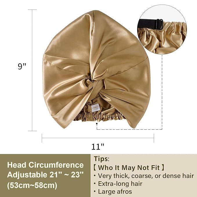 ZIMASILK 22 Momme 100% Mulberry Silk Bonnet for Sleeping & Women Hair Care, Highest Grade 6A Silk Hair wrap for Sleeping with Premium Elastic Stay On Head (1Pc, Golden)