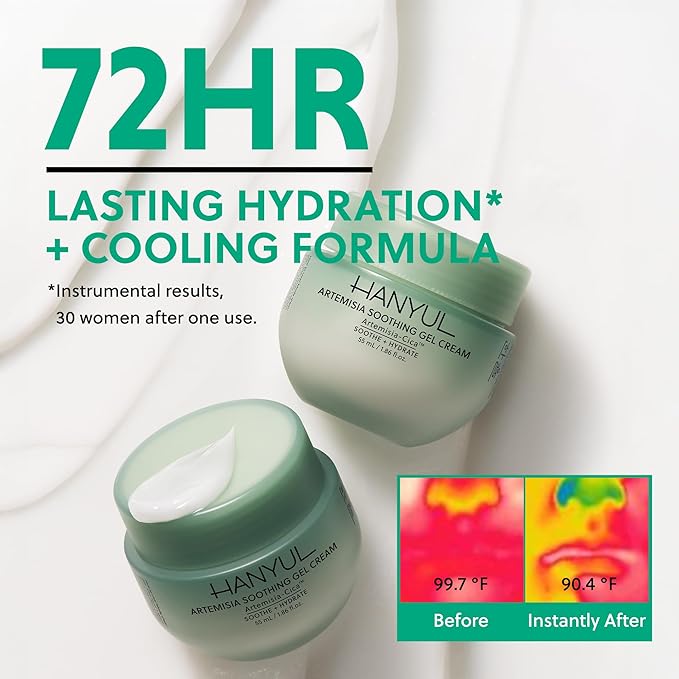 Hanyul Artemisia Soothing Gel Cream Moisturizer with Centella Asiatica and Niacinamide | Calming, Cooling, Hydrating, Vegan, Non-Comedogenic, Suitable for Sensitive & Acne-Prone Skin, 1.86 fl. oz.