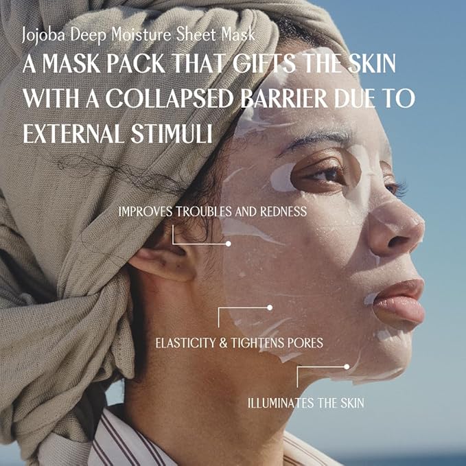 PINKWONDER Jojoba Deep Moisture Sheet Masks (5EA), Jojoba Oil and Hyaluronic Acid, Soothing for Dry and Sensitive Skin, Vegan Fabric, Korean Skincare