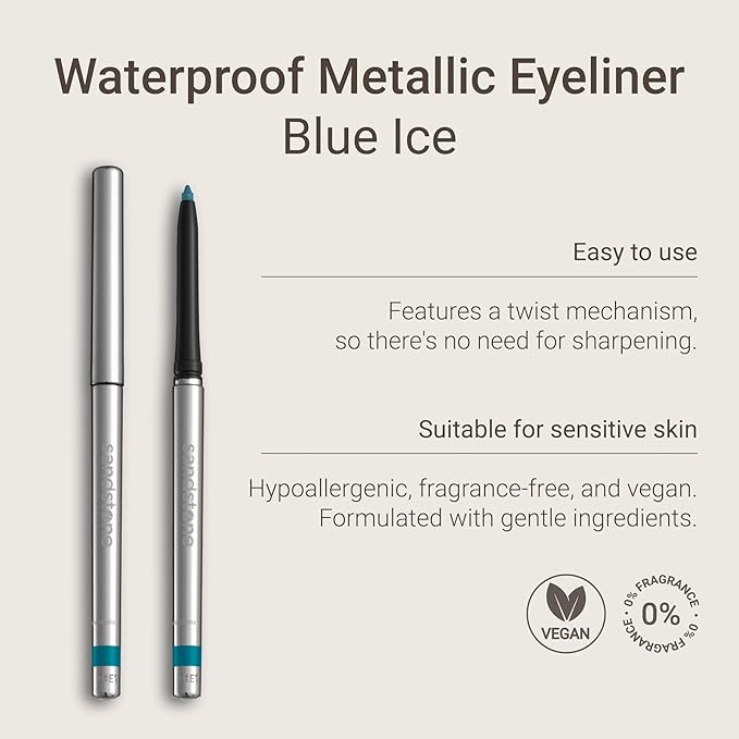 Sandstone Scandinavia Hypoallergenic Waterproof Eyeliner - Fragrance Free Metallic Eye liner - Vegan and Cruelty Free Eye Pencil - Eyeliner Pencil for Sensitive Eyes (Blue Ice)