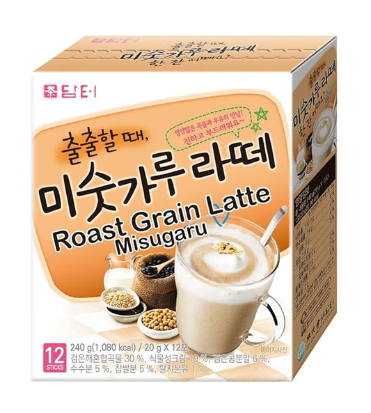 Damtuh Instant Roast Grain Latte 20g x 12 Sticks – Korean Misugaru Latte Powder, Nutty Multigrain Instant Drink, Caffeine-Free Coffee Replacement