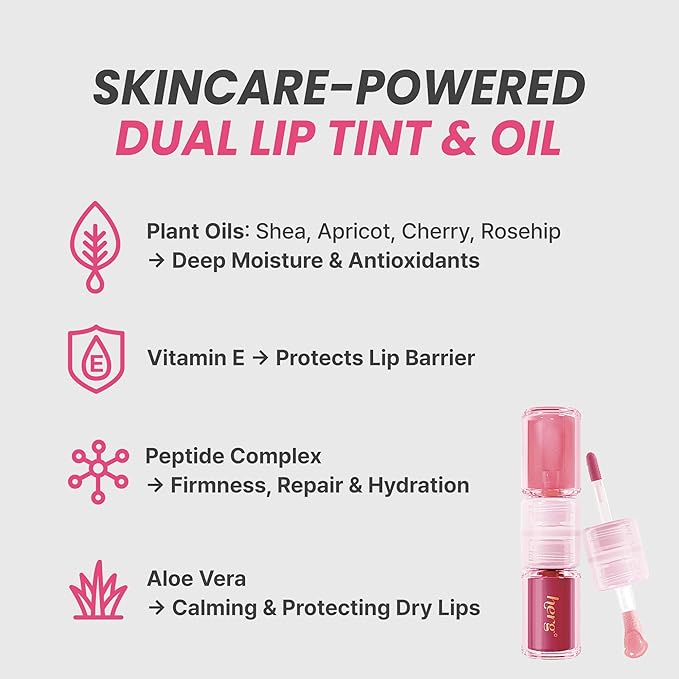 Epielle Herg Dual-Ended Korean Lip Tint & Lip Oil, Raspberry Love & Watermelon Sugar, Long-Lasting Matte Tint with Hydrating Lip Plumper, K-Beauty Makeup