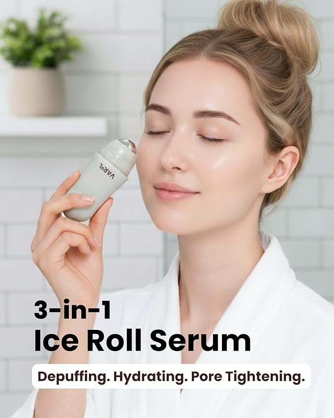 Ice Roll Serum - Cooling Serum with Face Massager Roller for Under Eye Bags, Puffiness, Dark Circles, Hydrating & Pore Minimizing with Panthenol, Tannin - Korean Skin Care, 1.69 Fl Oz (50ml)