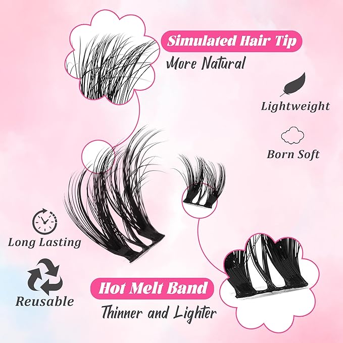 Gmagictobo Cluster Eyelash Extensions Wispy Lash Clusters Kit Volume Lash Extension Kit 168Pcs 8-16mm Individual Lashes Fairy Natural Lash Clusters Manga Lash Cluster Glue Lash Tweezers