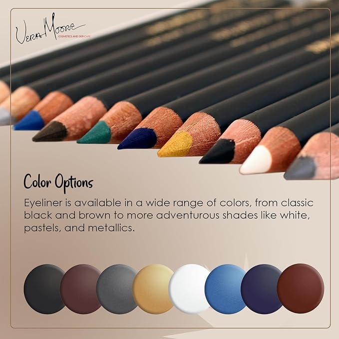 Vera Moore Slim Eye Liner Pencil, Smooth Formula, Hypoallergenic and Vegan, Smudge-Proof and Waterproof Application, Bold and Defined Lines Eyeliner, (0.05 Oz) (Sapphire)