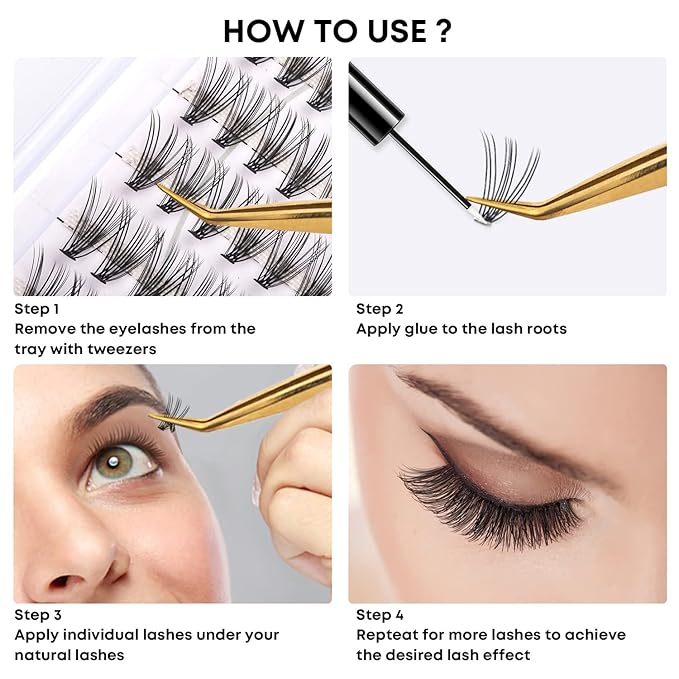 Lash Clusters, Individual Lashes, 240 Pcs 20D Individual Lash Extensions, Volume Soft Lightweight Reusable DIY Eyelash Extensions, Thickness 0.07mm C Curl False Eyelashes 8/9/10/11/12mm
