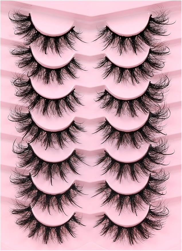 Veleasha Mink Lashes Spiky Cat Eye Lashes Dramatic Eyelashes Fluffy 7 Pairs Manga Lashes 16-26mm Wet Long False Eyelashes 3D Lashes Look Like Eyelash Extensions (D Curl - Pretty)