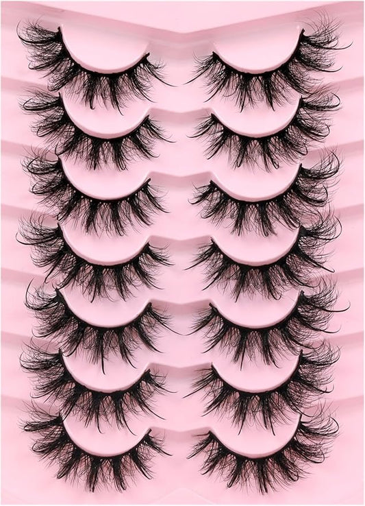 Veleasha Mink Lashes Spiky Cat Eye Lashes Dramatic Eyelashes Fluffy 7 Pairs Manga Lashes 16-26mm Wet Long False Eyelashes 3D Lashes Look Like Eyelash Extensions (D Curl - Pretty)