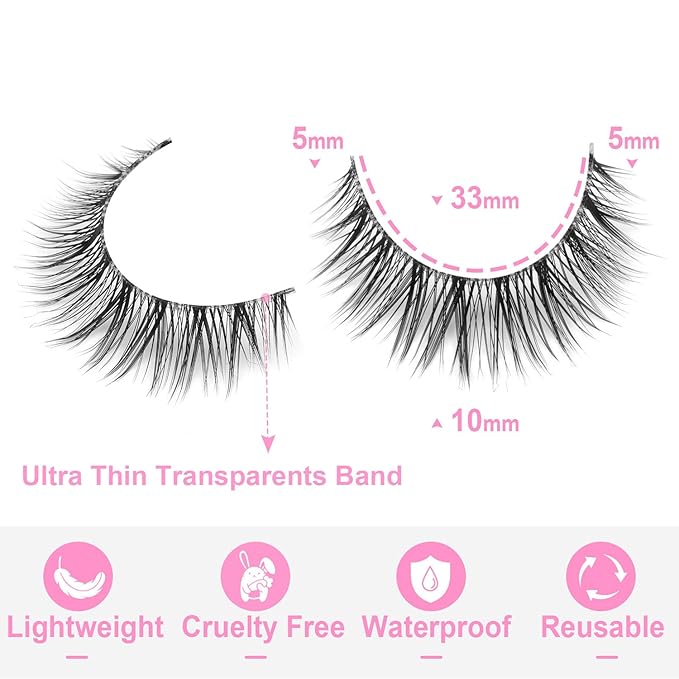 Kiromiro Eyelashes Wispy 10mm False Lashes Natural Look 3D Volume Mink Lashes Short Strip Lashes Pack