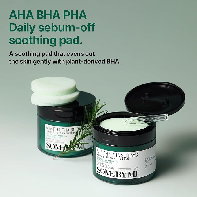 SOME BY MI AHA BHA PHA 30 Days Miracle Truecica Clear Pad – Pack of 2 – Korean Exfoliating Centella Face Toner Pads – Gently Clears Impurities, Refines Pores & Smooths Skin Texture – Korean Skin Care