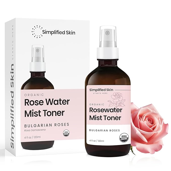 Rose Water Spray for Face & Hair – Pure USDA Organic Rosewater Toner – Refreshing Mist for Skin Care, Makeup & Locs – Natural Rose Scent, 4 Oz (3 Pack)