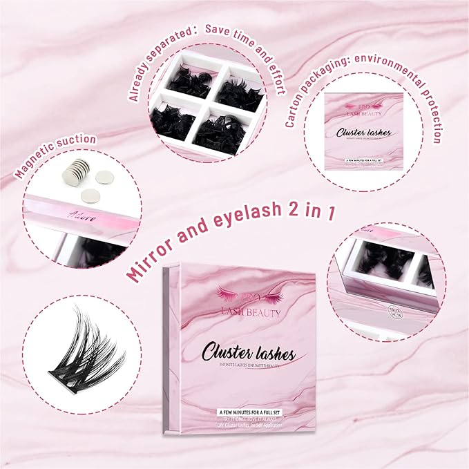 Lash Clusters 180 Pcs Cluster Lashes DIY Individual Lashes Fluffy Cluster Eyelash Extension Eyelash and Mirror 2 in 1 Easy to Apply at home Lashes (Adore,D-10-16mix)