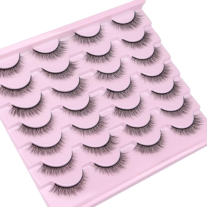 Kiromiro Natural Lashes 10mm Wispy False Eyelashes Natural Look Faux Mink Wispies Eyelashes Soft Strip Lashes Pack (No Glue Included)
