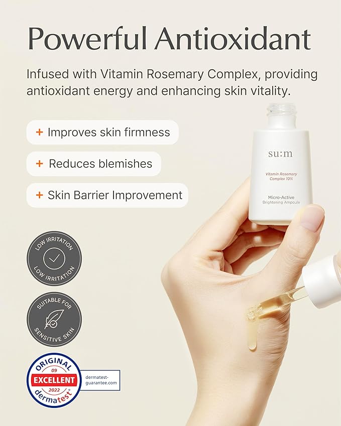 SU:M Micro-Active Toning Ampoule (0.5 fl oz) - High Potency Serum for Immediate and Firming, All Skin Types, Korean Skin Care. Pure Vitamin C & E, Niacinamide.