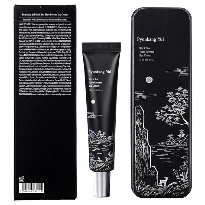 Pyunkang Yul PKY Black Tea Time Reverse Eye Cream, Hyaluronic Acids, Ceramide Rich Nourishment, Moisture Barrier and Peptides Increasing Skin Elasticity, Fermented Black Tea 0.85 fl.oz.