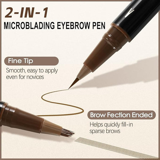 Boobeen 2pcs Waterproof Eyebrow Pen，Dual-Ended Eyeliner Microblading Eyebrow Pencil for Women，Long Lasting Hair-Like Brow Pen with Brow Brush，Dark Brown