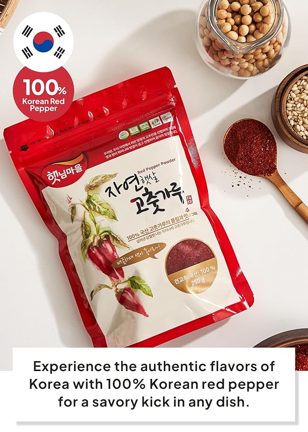 Korean Food Haetnim Maeul 100% Korean Red Chili Powder, Gochugaru Great for Kimchi 8.8oz(250g) Vegan, NO MSG, 고추가루, 한국산
