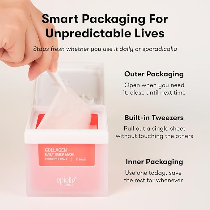 Epielle Collagen Face Mask Korean Sheet Masks for Face - Anti Aging Facial Mask Hyaluronic Acid, Korean Skincare Face Masks Skin Care Women Hydrating Plumping 20 Pack