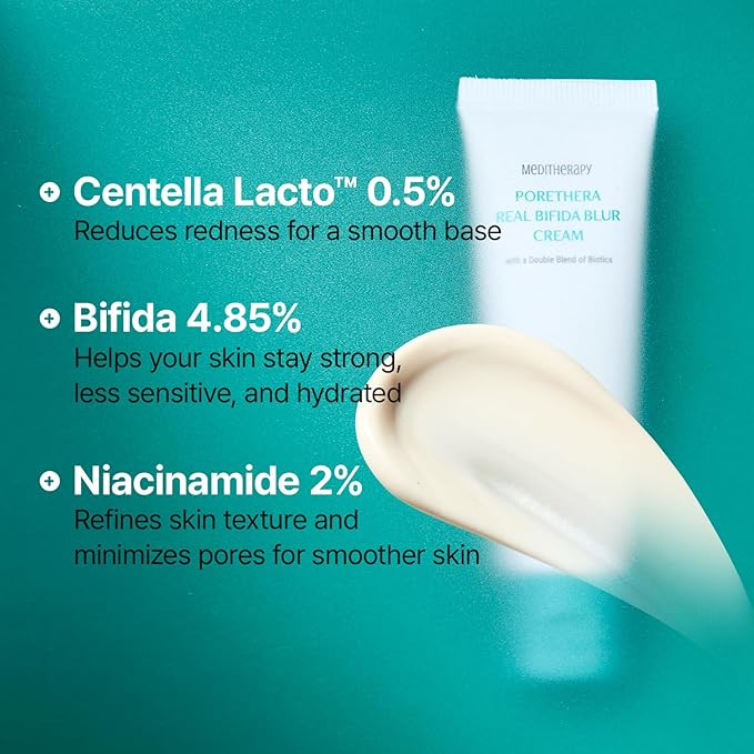 Porethera Real Bifida Blur Cream - Korean Face Moisturizer - Pore Minimizer Face Tone-Up Cream for Blurring Face - Pore Regenerating - Facial Moisturizer for Oily and Acne-Prone Skin, 1.69 fl.oz