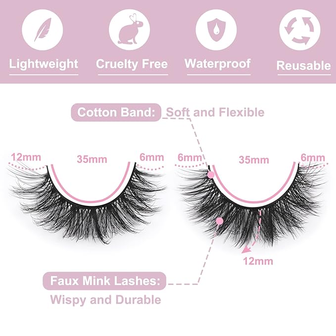 False Eyelashes Natural Look Faux Mink Lashes 12mm Short Wispy Lashes 5D Volume Strip Eye Lashes Pack by Kiromiro