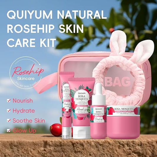 Rosehip Skin Care Sets for Women, Nourishes, Resists Oxidation, Promotes Collagen Production, Refine skin texture, Enhances Skin Elasticity, Korean Style Skincare Gift Se, Travel Set 4PCS