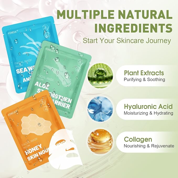 48 Pack Collagen Hydrating Face Masks Skincare for Women, Moisturizing & Soothing Face Mask for All Skin Types, Facial Masks Set Spa Gifts for Women, Bulk Sheet Face Mask for Skin Care