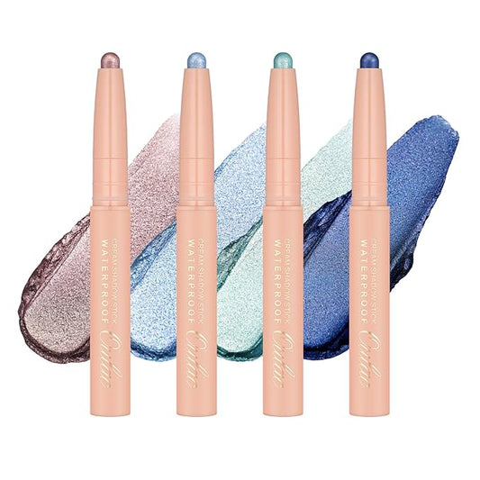 Oulac Eyeshadow Stick Set Smooth & Long Lasting, Twist-up Design Shimmering Glitter Finish, Blendable Eyes Makeup, Vegan & Cruelty-Free 3.8g X 4PCS