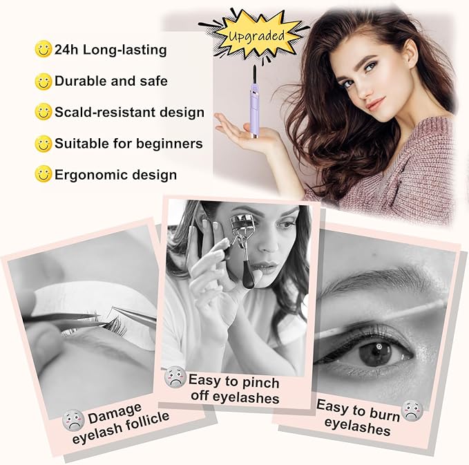 Heated Eyelash Curler, Electric Eyelash Curler, Rechargeable Lash Curler for Makeup Natural Curling Eye Lashes and 24 Hours Long Lasting - Purple 2025 Updated New Model