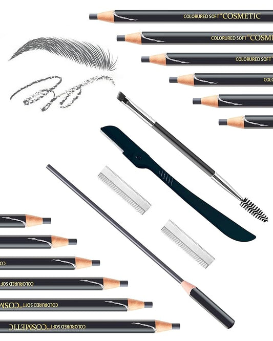 12 Piece Gray Waterproof Eyebrow Pencils for Women w/Microblading Eyebrow Pencil & Brow Trimming Supplies Kit Permanent Eye Brow Liners Set For Salon-Quality Shaping & Filling Of Marks