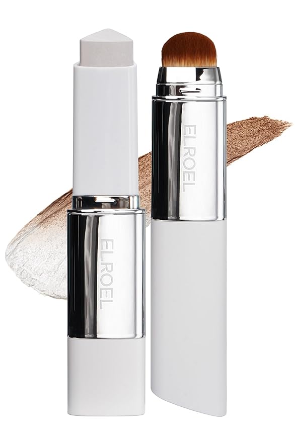 Blanc Cover Cream Stick V White - Korean Color-Changing Foundation Stick with Volufiline - Medium to Full Coverage Dewy Finish Base Makeup - Dual-Ended with Detachable Brush (205 Deep)