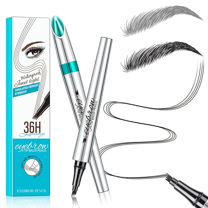 Microblading Eyebrow Pencil, Eyebrow Pen with an Upgrade Micro-Fork Tip Applicator, Waterproof Long-Lasting Microblading Brow Pen, Brow Pencil for Natural Looking Brows Makeup, Black, 1Pcs