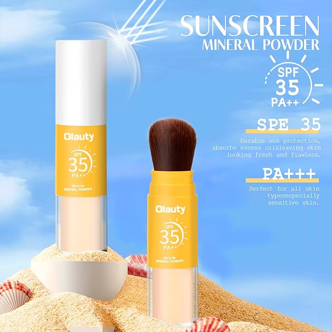 Mineral Sunscreen Setting Powder, SPF 35 Brush Sunscreen Powder for Face & Scalp, Long Lasting Lightweight Breathable, Oil Control Natural Matte Finish (#01 Translucent)