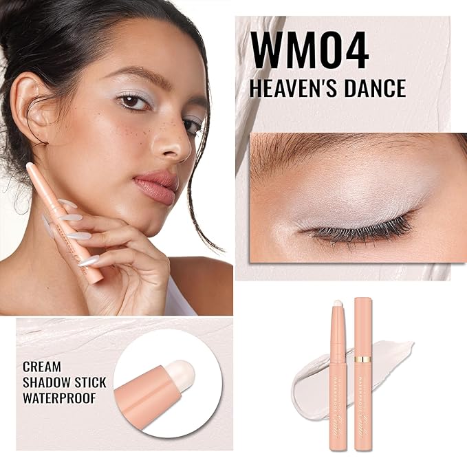 Oulac Milky White Eyeshadow Pencil – Twist-Up Waterproof Crayon, Subtle Shimmer Finish, Vegan & Cruelty-Free, 1.25g, WM04 Heaven's Dance