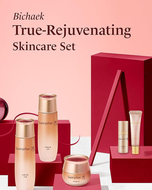 Sooryehan Bichaek True-Rejuvenating Skincare Set (206 ml/6.97 fl oz) - Radiant and Firm Skin, Skin Elasticity by LG Beauty. Korean Panax Ginseng, Korean Medicine Extracts