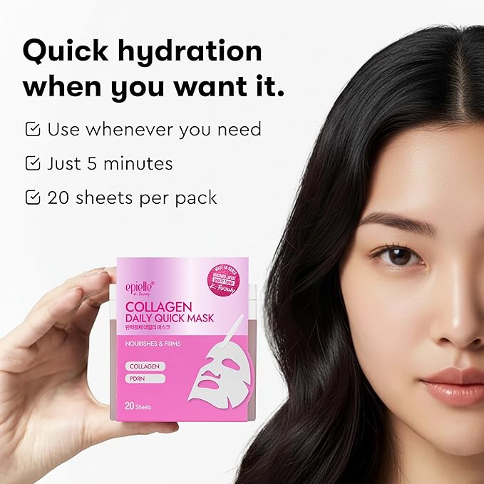 Epielle Collagen Face Mask Korean Sheet Masks for Face - Anti Aging Facial Mask Hyaluronic Acid, Korean Skincare Face Masks Skin Care Women Hydrating Plumping 20 Pack