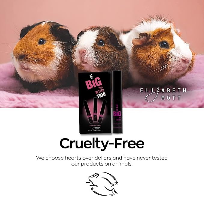 Elizabeth Mott Black Volumizing Mascara Set – Smudge-Proof, Water-Resistant, Lengthening Fiber Formula with Hourglass Wand – Cruelty-Free, Safe for Lash Extensions – Travel-Size Mini Trio, 4ml Each