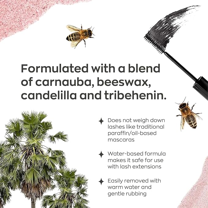 Elizabeth Mott Black Volumizing Mascara – Smudge-Proof, Lengthening Fiber Formula, Hourglass Wand – Clump-Free, Water-Resistant & Cruelty-Free – Safe for Lash Extensions, Long-Lasting, Full-Size 8ml