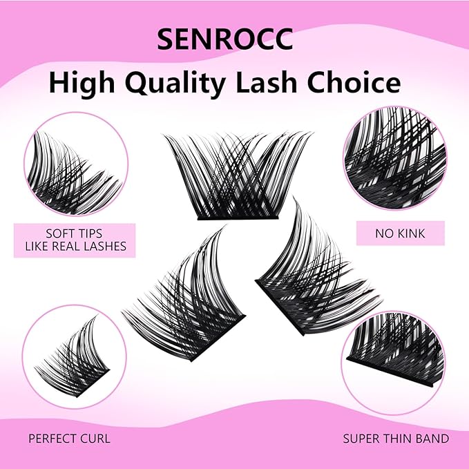 Lash Clusters Individual Lashes D Curl 8-16MIX 0.07 112pcs Cluster Lashes SENROCC Volume Wispy Lash Extension Soft Comfortable Easy DIY at Home (Z12-0.07D-8-16)