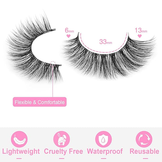 False Eyelashes Natural Look Clear Band Mink Lashes 5D Cat Eye Lashes Wispy Faux Mink Strip Lashes Pack by Kiromiro